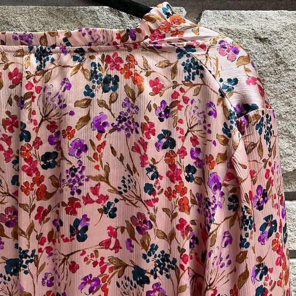 Love stitch Pink Floral Smocked Waist Tiered Ruffle Dress with Tassel Tie Medium - Picture 9 of 12